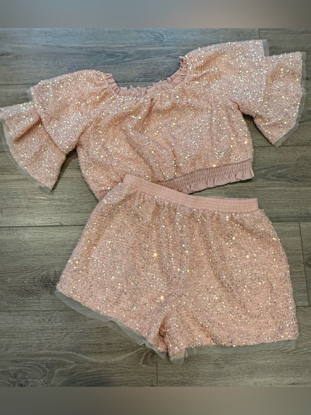 Hannah Banana Rose Pink Sequin Two-Piece Shorts Set